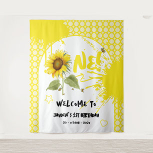 Aquarell-Sonnenblume mit Schmetterlingen 1. Geburt Wandteppich