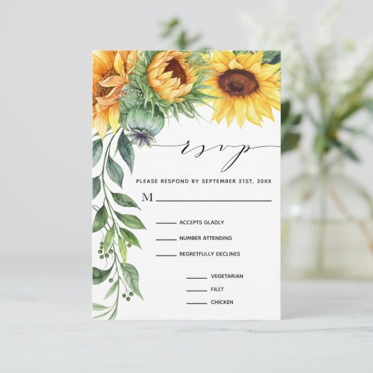 Aquarell Sonnenblume Moderne Mahlzeiten RSVP Karte (Stehend Vorderseite)