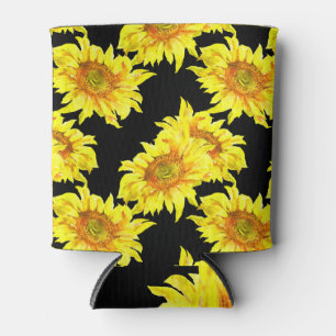 Aquarell-Sonnenblume nahtloses schwarzes Muster Dosenkühler