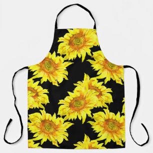 Aquarell-Sonnenblume nahtloses schwarzes Muster Schürze