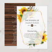 Aquarell-Sonnenblume-Rustikale-Hochzeit Programm (Vorne/Hinten)