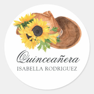 Aquarell-Sonnenblume-Rustikale-westliche Quinceañe Runder Aufkleber