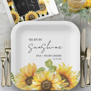 Aquarell-Sonnenblume Schwarz-Weiße Hochzeitsdusche Pappteller
