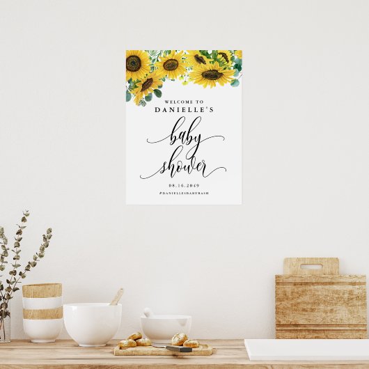 Aquarell Sonnenblume Sommerdusche Willkommen Poster (Küche)