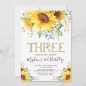 Aquarell Sonnenblumen 3. Geburtstag Sommer Blüte Einladung (Vorderseite)