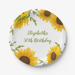 Aquarell-Sonnenblumen 50. Geburtstag Pappteller