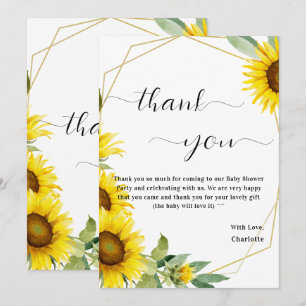 Aquarell-Sonnenblumen-Baby-Shower Dankeskarte