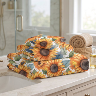 Aquarell-Sonnenblumen Badhandtuch Set