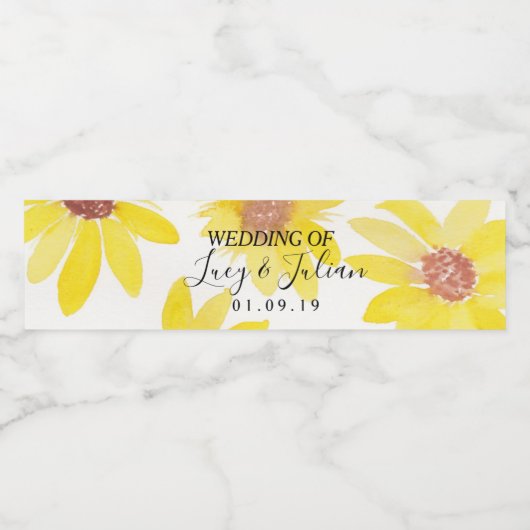 Aquarell Sonnenblumen bemalt Blumenzehen Wasserflaschenetikett (Einzelnes Label)