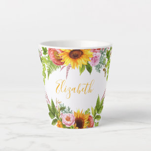 Aquarell-Sonnenblumen-Blumen Gelb Name Milchtasse