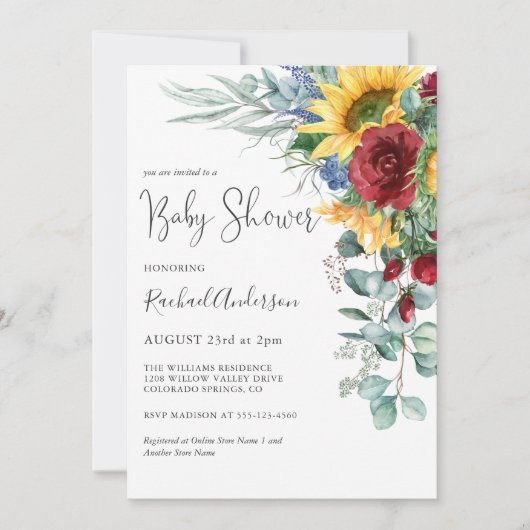 Aquarell Sonnenblumen Blumendusche Einladung (Vorderseite)