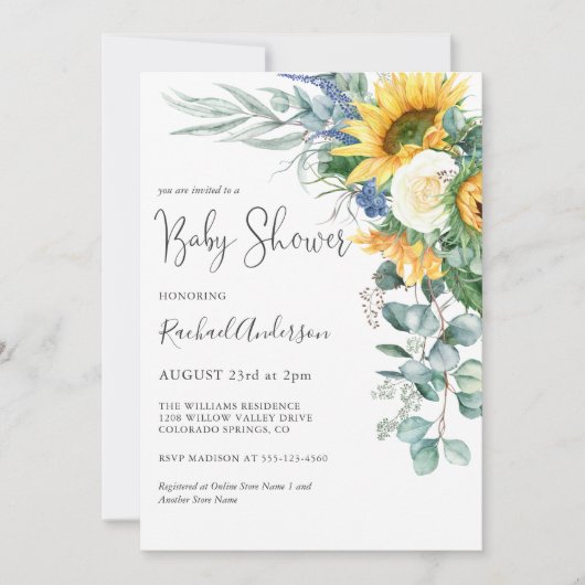Aquarell Sonnenblumen Blumendusche Einladung (Vorderseite)