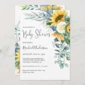 Aquarell Sonnenblumen Blumendusche Einladung (Vorne/Hinten)