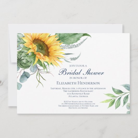 Aquarell Sonnenblumen Blumengrün Brautparty Einladung (Vorderseite)