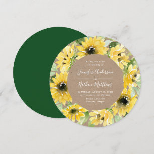 Aquarell-Sonnenblumen-Blumenkranz Rustikale Hochze Einladung