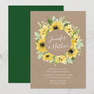 Aquarell-Sonnenblumen-Blumenkranz-Rustikale-Hochze Einladung