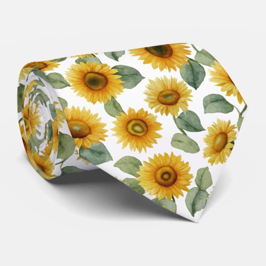 Aquarell-Sonnenblumen-Blumenmuster Krawatte (Gerollt)