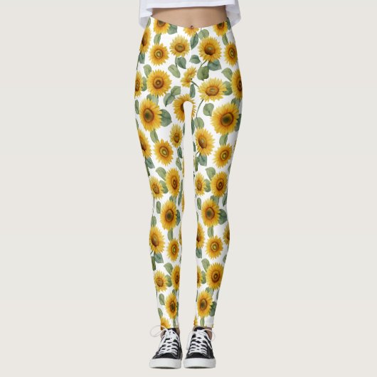 Aquarell-Sonnenblumen-Blumenmuster Leggings (Vorderseite)