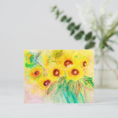 Aquarell Sonnenblumen. Blumenstrauß gemalt. Postkarte (Stehend Vorderseite)