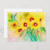 Aquarell Sonnenblumen. Blumenstrauß gemalt. Postkarte (Vorne/Hinten)