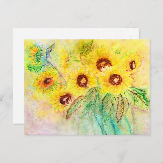 Aquarell Sonnenblumen. Blumenstrauß gemalt. Postkarte (Vorne/Hinten)