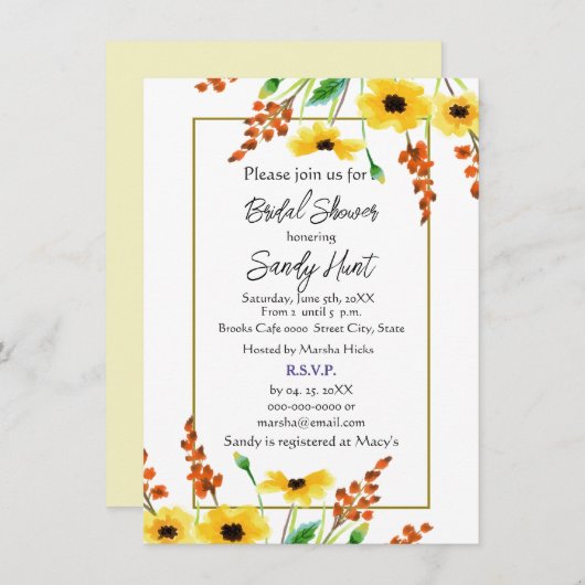 Aquarell Sonnenblumen Brautparty Einladung (Vorne/Hinten)