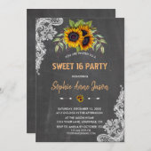 Aquarell Sonnenblumen Chalkboard 16 . Geburtstag Einladung (Vorne/Hinten)