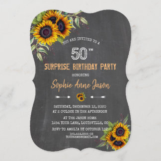 Aquarell Sonnenblumen Chalkboard 50 Geburtstag Einladung