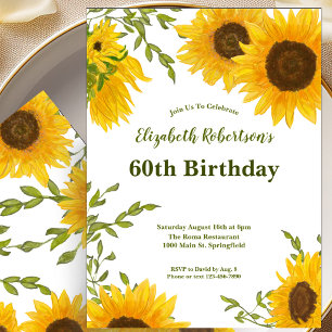 Aquarell-Sonnenblumen-Einladung zum 60. Geburtstag Einladung