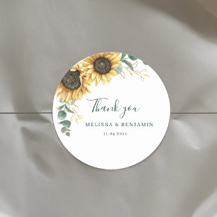 Aquarell-Sonnenblumen-Eukalyptus-Dankeschön-Gunst Runder Aufkleber