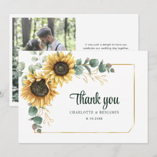 Aquarell-Sonnenblumen-Eukalyptus-Hochzeit Dankeskarte