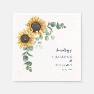 Aquarell-Sonnenblumen-Eukalyptus-Hochzeitspapier Serviette