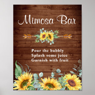 Aquarell-Sonnenblumen-Eukalyptus-Mimosa-Bar-Schild Poster