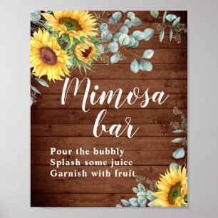 Aquarell-Sonnenblumen-Eukalyptus-Mimose-Bar-Schild Poster