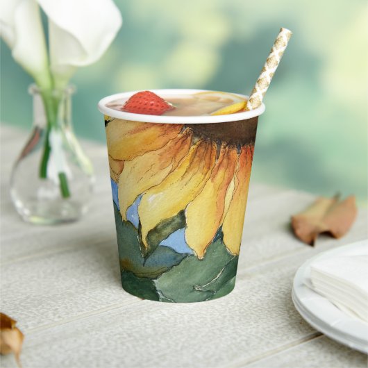 Aquarell Sonnenblumen Farm Garden Paper Cup Pappbecher (In Situ)