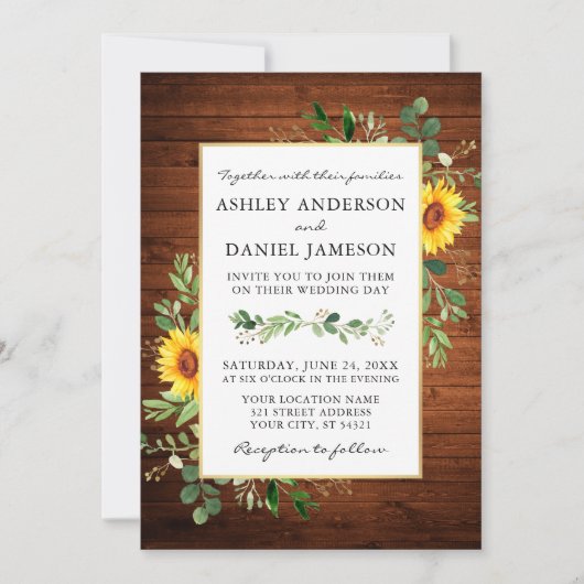 Aquarell Sonnenblumen Foto Hochzeit Einladung (Vorderseite)