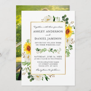 Aquarell Sonnenblumen Foto Weiße Blumenzehen Einladung