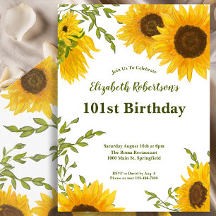 Aquarell-Sonnenblumen Frauen 101. Geburtstag Einladung