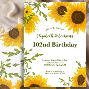 Aquarell-Sonnenblumen Frauen 102. Geburtstag  Einladung