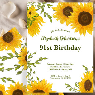 Aquarell-Sonnenblumen Frauen 91. Geburtstag  Einladung