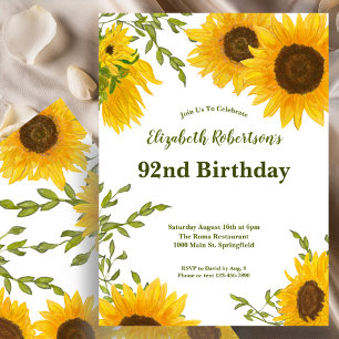 Aquarell-Sonnenblumen Frauen 92. Geburtstag Einladung