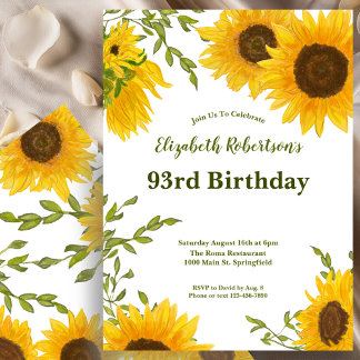 Aquarell-Sonnenblumen Frauen 93. Geburtstag  Einladung
