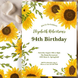 Aquarell-Sonnenblumen Frauen 94. Geburtstag  Einladung
