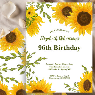 Aquarell-Sonnenblumen Frauen 96. Geburtstag  Einladung