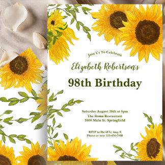 Aquarell-Sonnenblumen Frauen 98. Geburtstag  Einladung