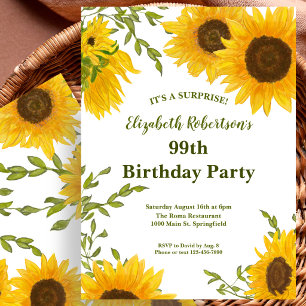 Aquarell-Sonnenblumen Frauen 99. Geburtstag  Einladung