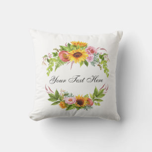 Aquarell-Sonnenblumen-Garten-Blumen - Ihr Text - Kissen