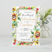 Aquarell Sonnenblumen Goldene Hochzeit Einladung (Stehend Vorderseite)