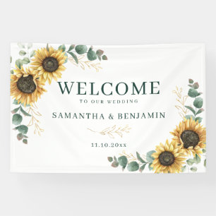 Aquarell-Sonnenblumen-Grün-Hochzeit Banner