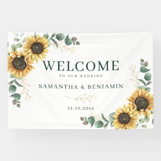 Aquarell-Sonnenblumen-Grün-Hochzeit Banner (Horizontal)